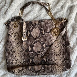 Michael Kors Brown Snake Print Shoulder Bag